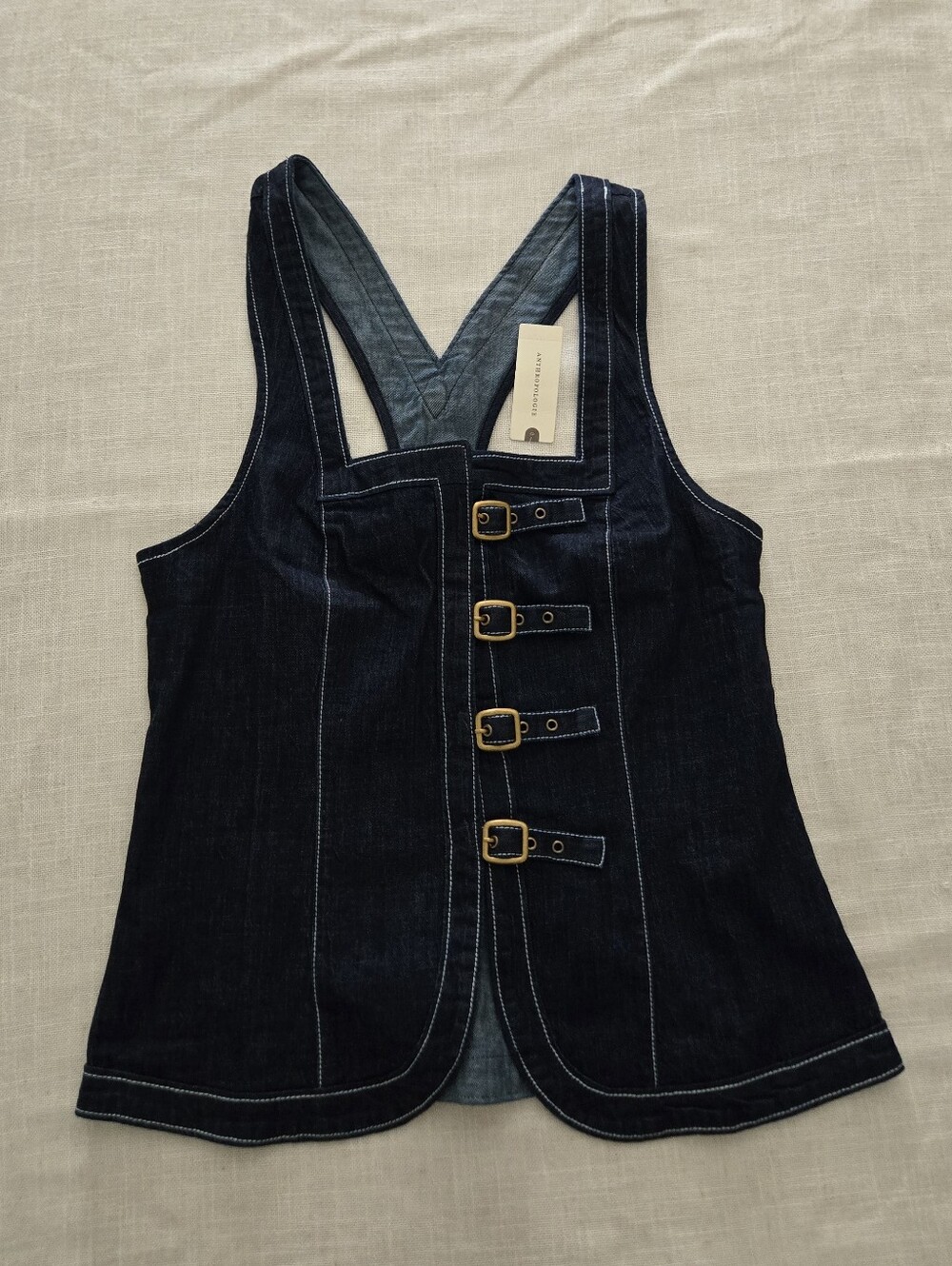 Anthropologie Dark Indigo Denim Buckle Front Tank